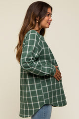 Green Plaid Button Down Long Sleeve Maternity Top