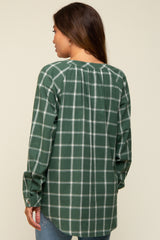 Green Plaid Button Down Long Sleeve Maternity Top