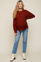 Rust Waffle Knit Round Hem Maternity Sweater