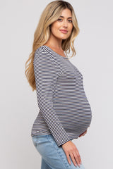 Navy Striped Long Sleeve Maternity Top