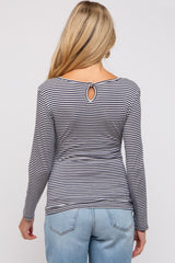 Navy Striped Long Sleeve Maternity Top