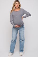 Navy Striped Long Sleeve Maternity Top