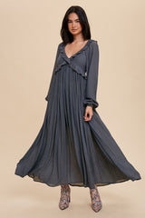 Charcoal Long Sleeve Ruffle Accent Maternity Maxi Dress