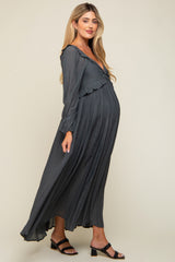 Charcoal Long Sleeve Ruffle Accent Maternity Maxi Dress