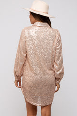 Beige Sequin Long Sleeve Maternity Shirt Dress