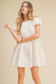 Off White Asymmetric Babydoll Mini Dress