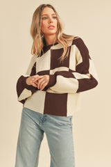 Chocolate Checker Oversized Checkerboard Pullover