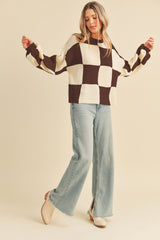 Chocolate Checker Oversized Checkerboard Pullover