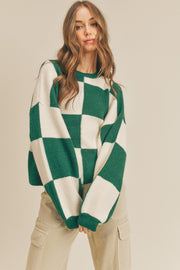 Hunter Green Checker Oversized Checkerboard Pullover