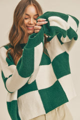 Hunter Green Checker Oversized Checkerboard Pullover