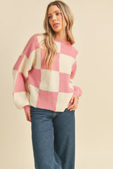 Pink Checker Oversized Checkerboard Pullover