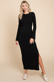 Black Ribbed Side Slit Maxi Dress