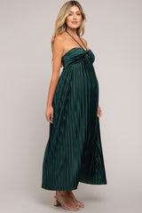 Forest Green Pleated Halter Maternity Maxi Dress