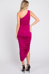 Magenta Ruched Asymmetrical Maxi Dress