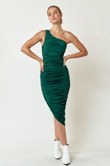 Forest Green Ruched Asymmetrical Maternity Maxi Dress