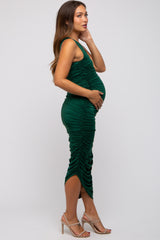 Forest Green Ruched Asymmetrical Maternity Maxi Dress