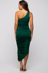 Forest Green Ruched Asymmetrical Maternity Maxi Dress