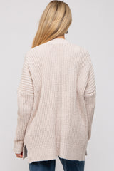 Beige Brushed Chenille Knit Maternity Cardigan