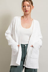 White Brushed Chenille Knit Maternity Cardigan