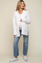 White Brushed Chenille Knit Maternity Cardigan