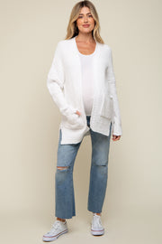 White Brushed Chenille Knit Maternity Cardigan