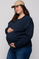 Navy Blue Soft Knit Fleece Lined Maternity Plus Sweatshirt