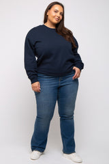 Navy Blue Soft Knit Fleece Lined Plus Sweatshirt