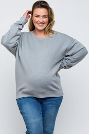 Heather Grey Soft Knit Fleece Lined Maternity Plus Sweatshirt