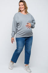 Heather Grey Soft Knit Fleece Lined Maternity Plus Sweatshirt