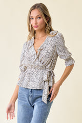 Ivory Ruffle Wrap Leopard Blouse