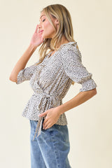 Ivory Ruffle Wrap Leopard Blouse