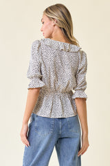 Ivory Ruffle Wrap Leopard Blouse