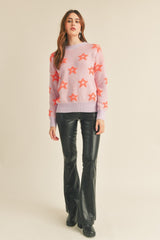 Lilac Orange Crew Neck Sweater With Fuzzy Stars