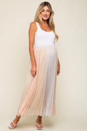 Grey Colorblocked Pleated Maternity Maxi Skirt