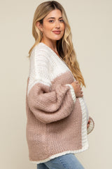 Mauve Color Blocked Chunky Knit Oversized Maternity Cardigan