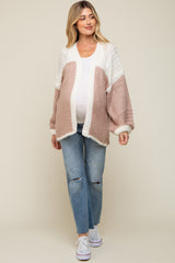 Mauve Color Blocked Chunky Knit Oversized Maternity Cardigan