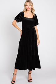 Black Velvet Tiered Midi Dress