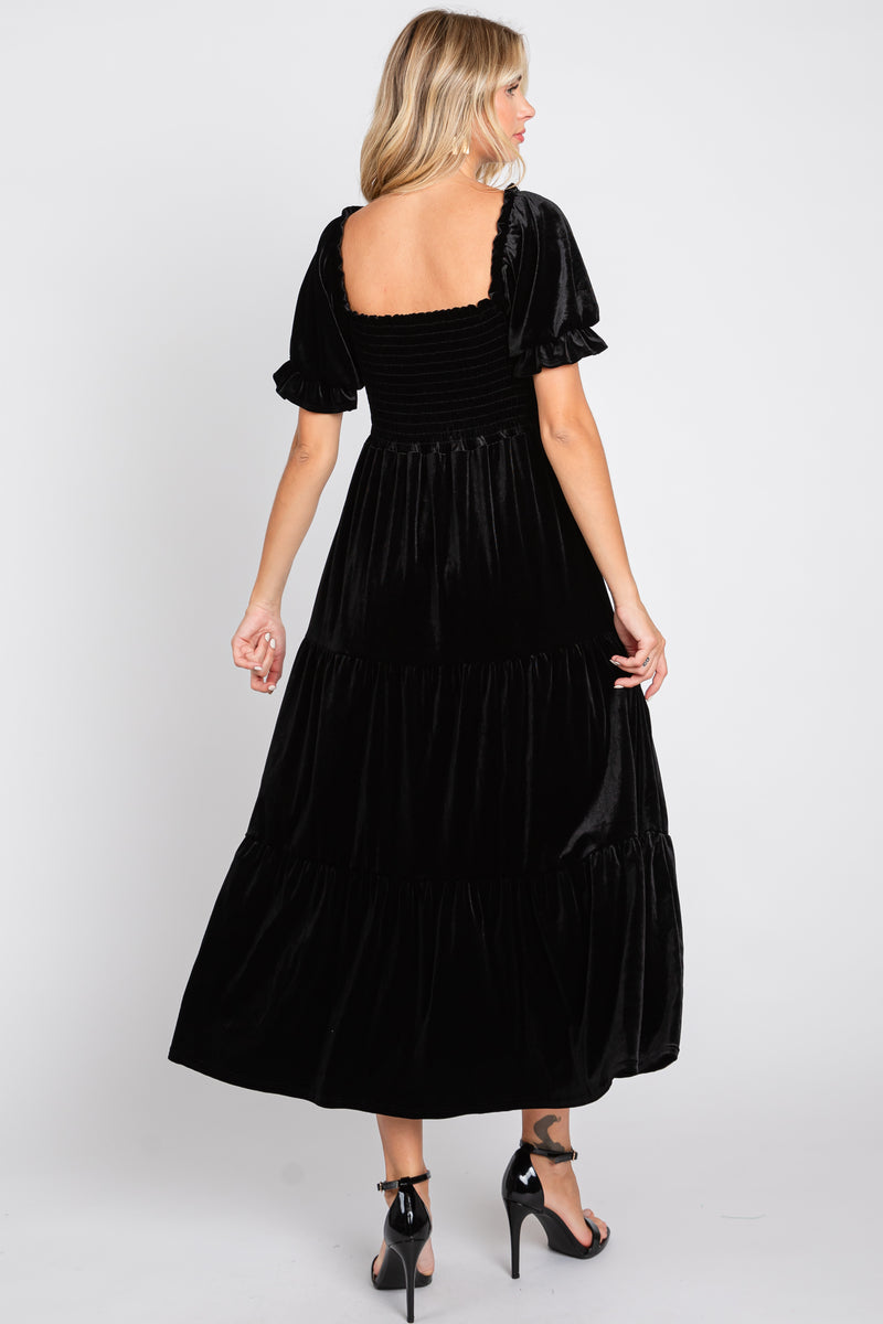 Black Velvet Tiered Midi Dress – PinkBlush