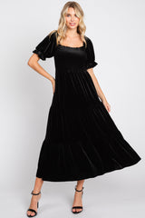 Black Velvet Tiered Midi Dress