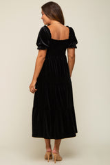 Black Velvet Tiered Maternity Midi Dress