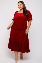 Red Velvet Tiered Plus Midi Dress