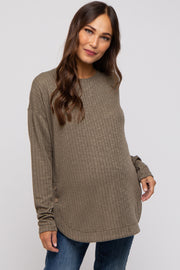 Olive Ribbed Round Hem Button Maternity Top