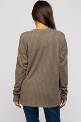 Olive Ribbed Round Hem Button Maternity Top