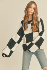 Black Checker Oversized Checkerboard Pullover