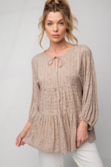 Taupe Printed Challis Babydoll Tunic