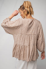 Taupe Printed Challis Babydoll Tunic