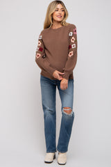 Mocha Knit Floral Maternity Sweater