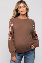 Mocha Knit Floral Maternity Sweater