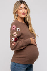 Mocha Knit Floral Maternity Sweater