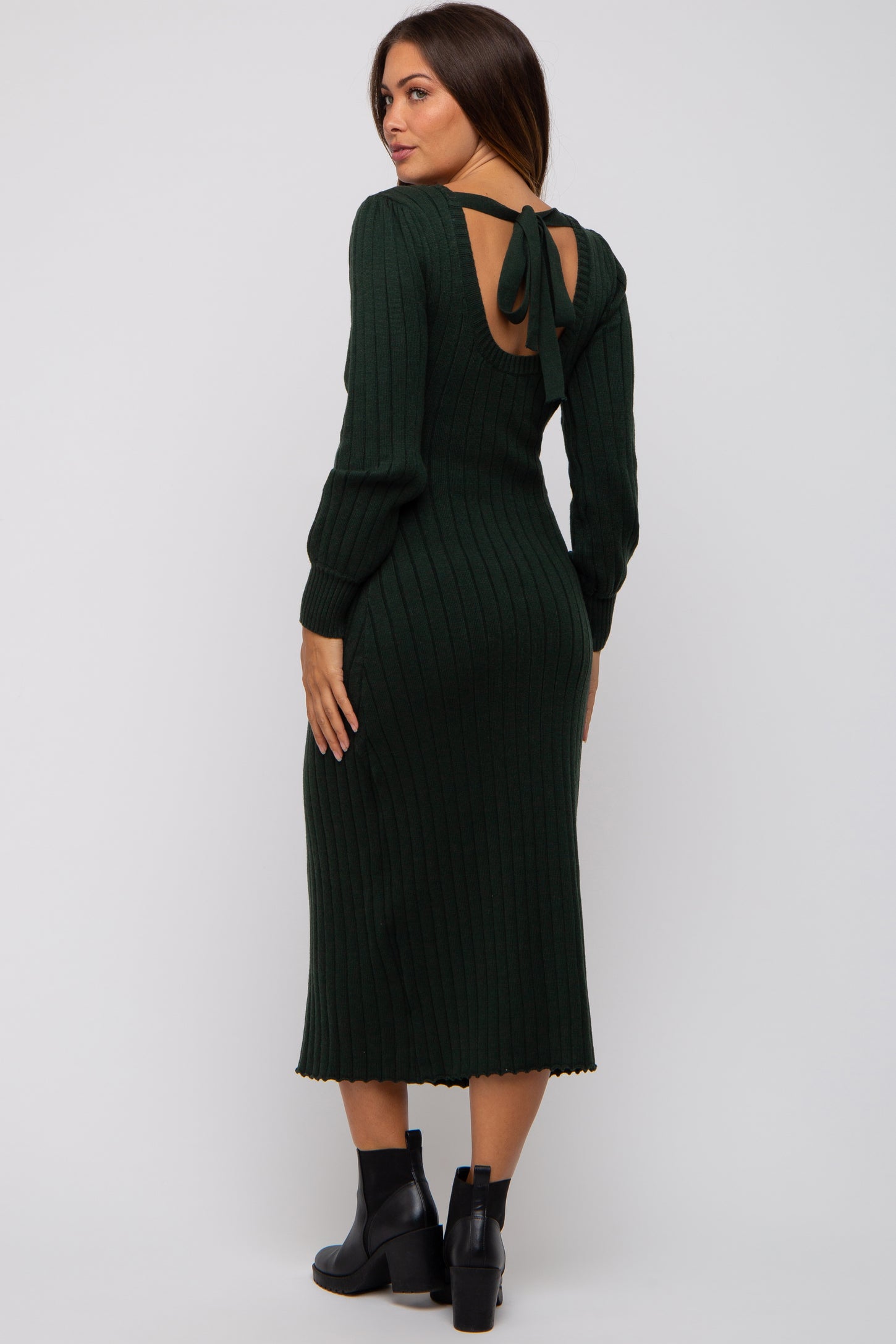 Forest Green Back Tie Maternity Sweater Dress– PinkBlush